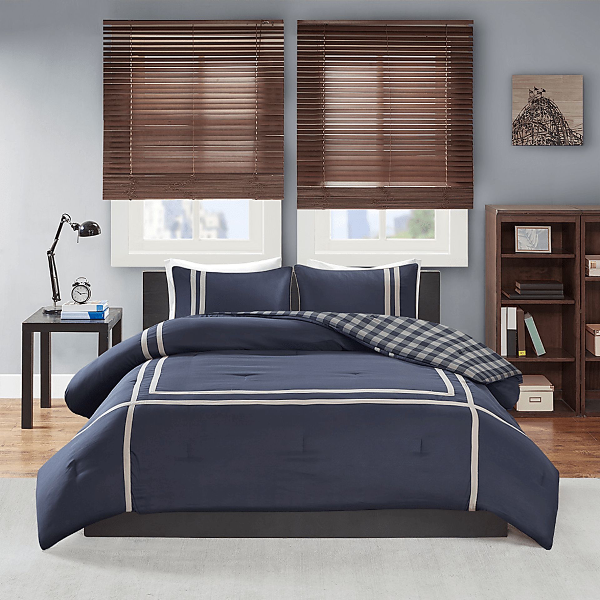 Kids Classic Checks Navy 2 Pc Twin XL Comforter Set - Image 4