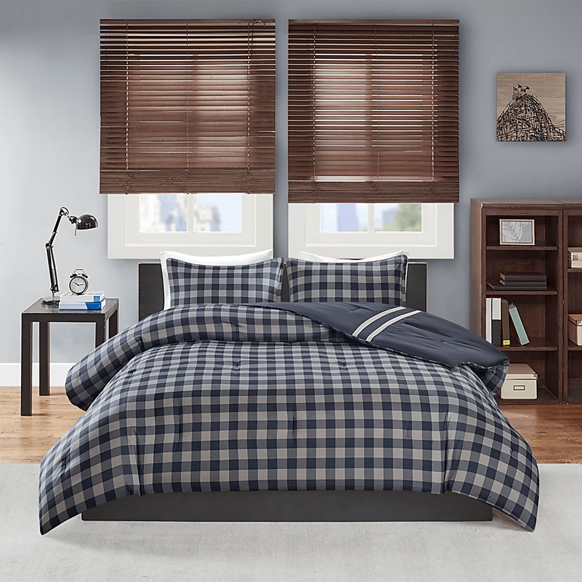 Kids Classic Checks Navy 2 Pc Twin XL Comforter Set - Image 5