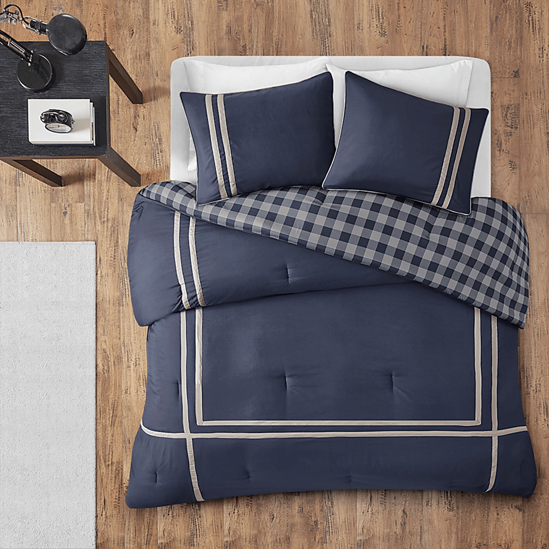 Kids Classic Checks Navy 2 Pc Twin XL Comforter Set - Image 1