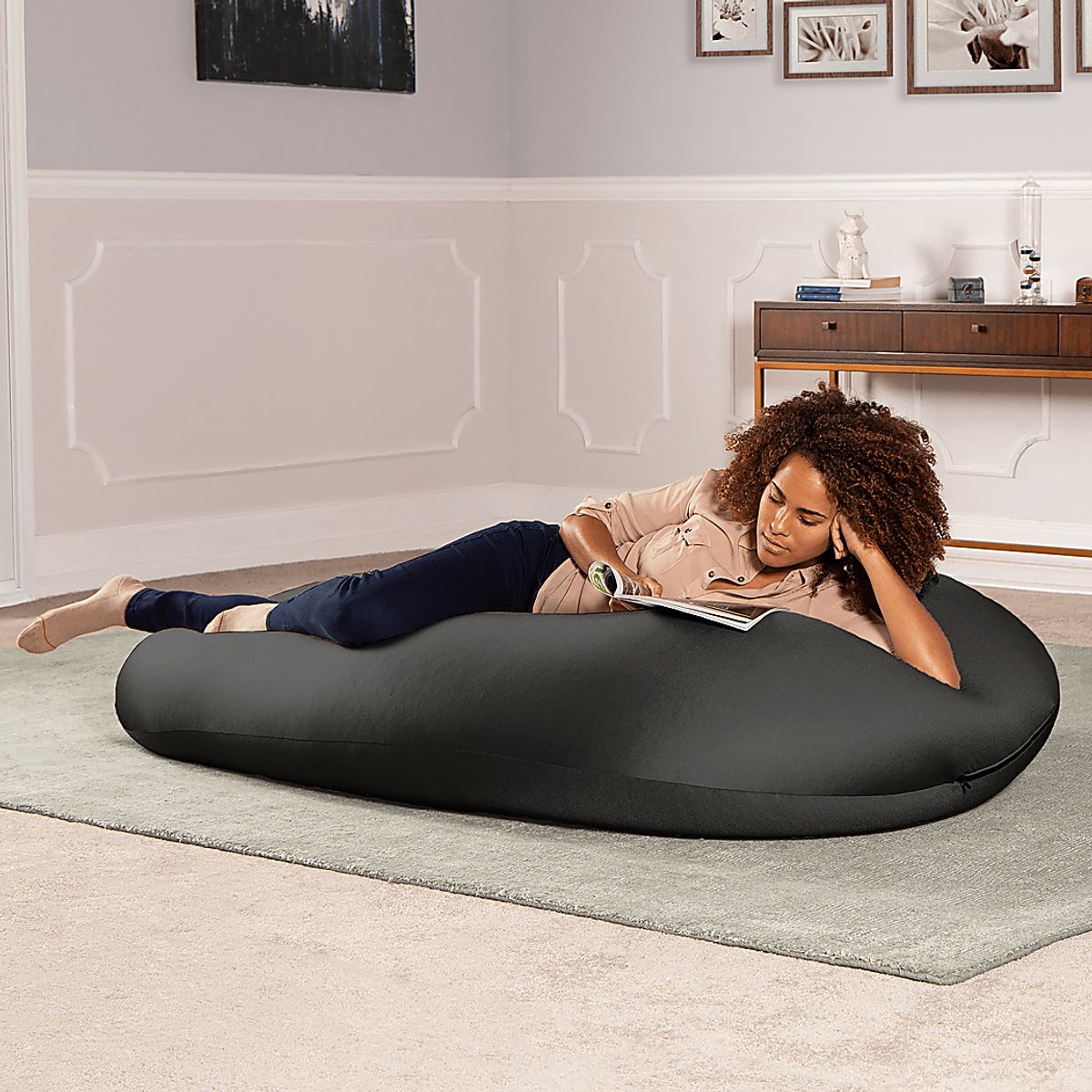 Cloud Nest Large Black Nylon Fabric Bean Bag Chair | Rooms to Go