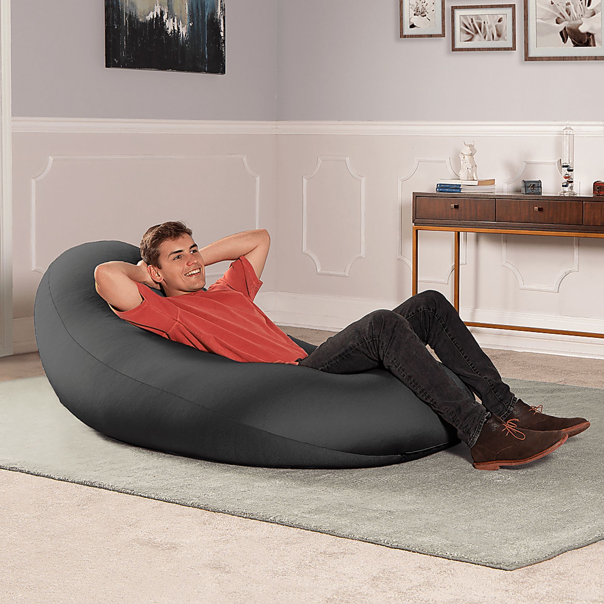 Kids Cloud Nest Large Black Bean Bag Chair - Image 4