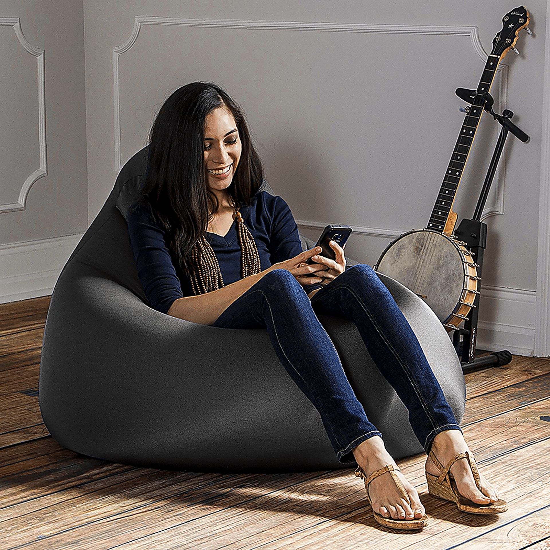 Kids Cloud Nest Large Black Bean Bag Chair - Image 6