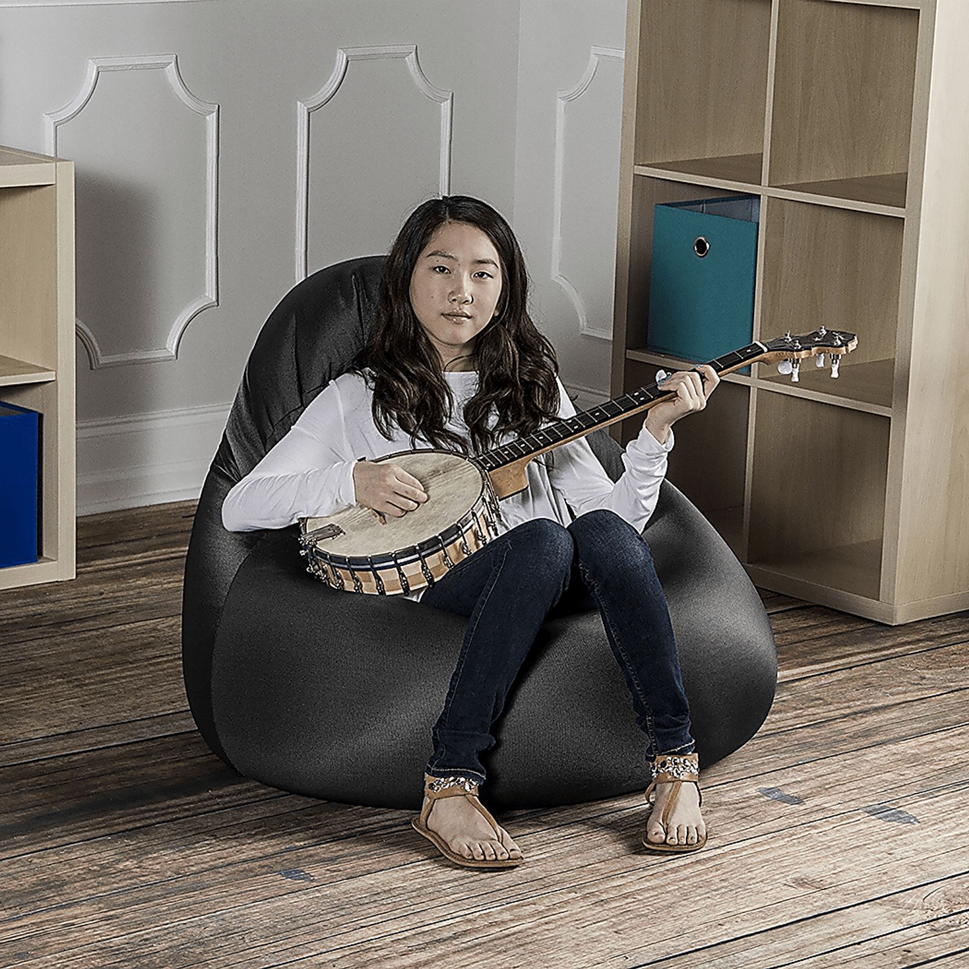 Kids Cloud Nest Medium Black Bean Bag Chair - Image 3