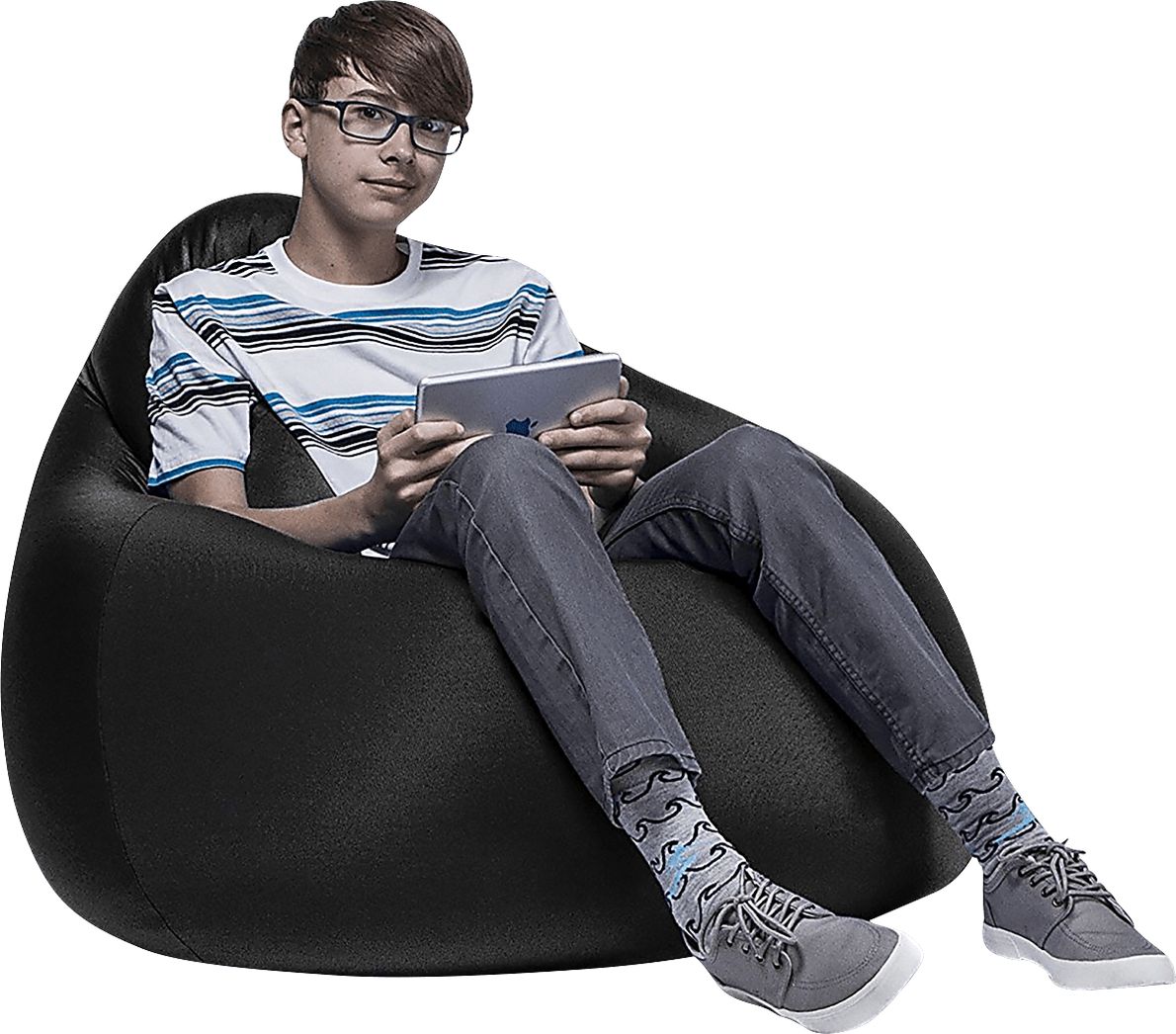 Cloud Nest Medium Black Nylon Fabric Bean Bag Chair Rooms To Go