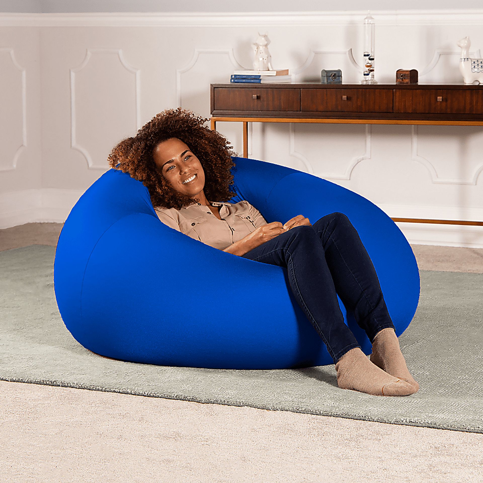 Cloud Nest Large Blue Nylon Fabric Bean Bag Chair Rooms to Go