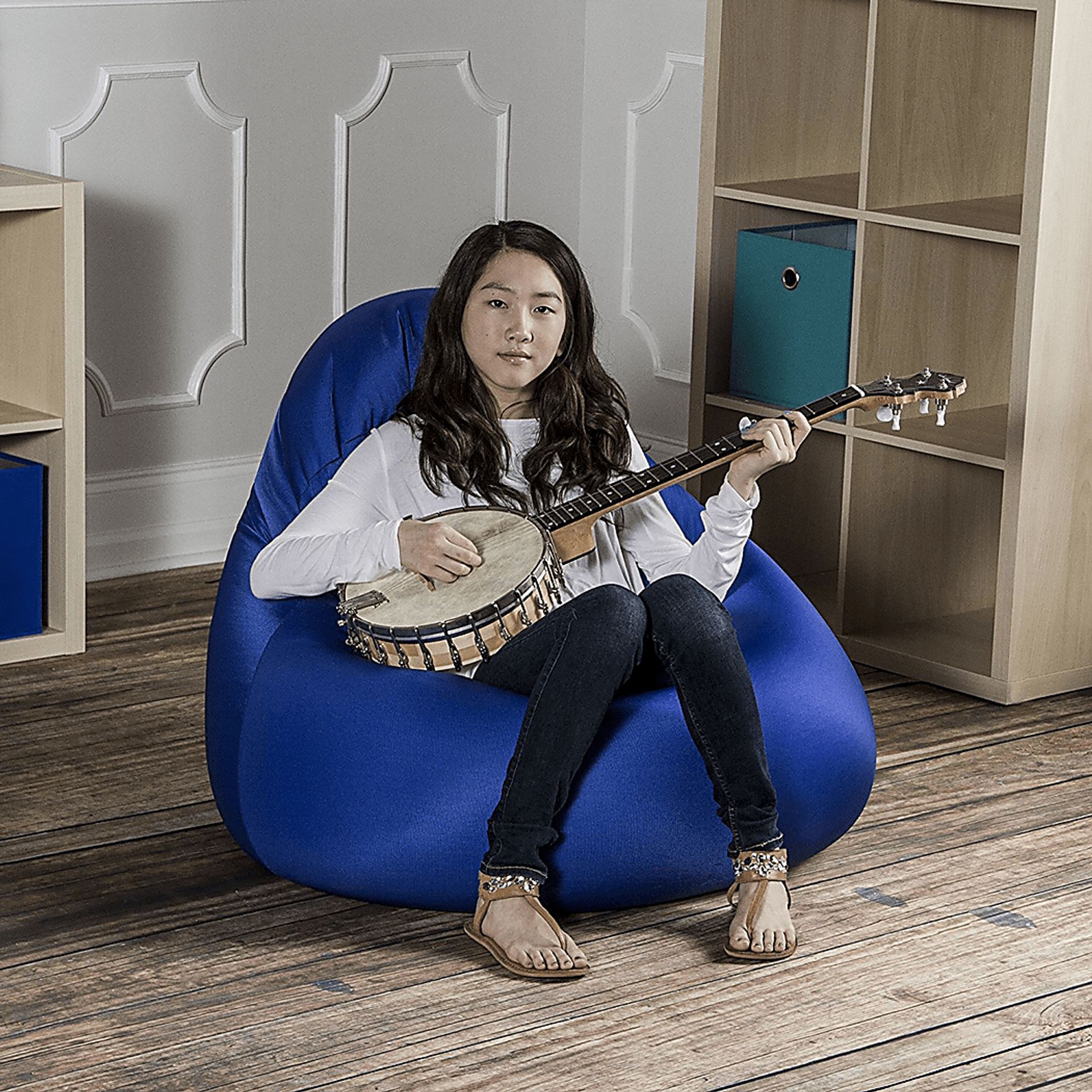 Kids Cloud Nest Medium Blue Bean Bag Chair - Image 3