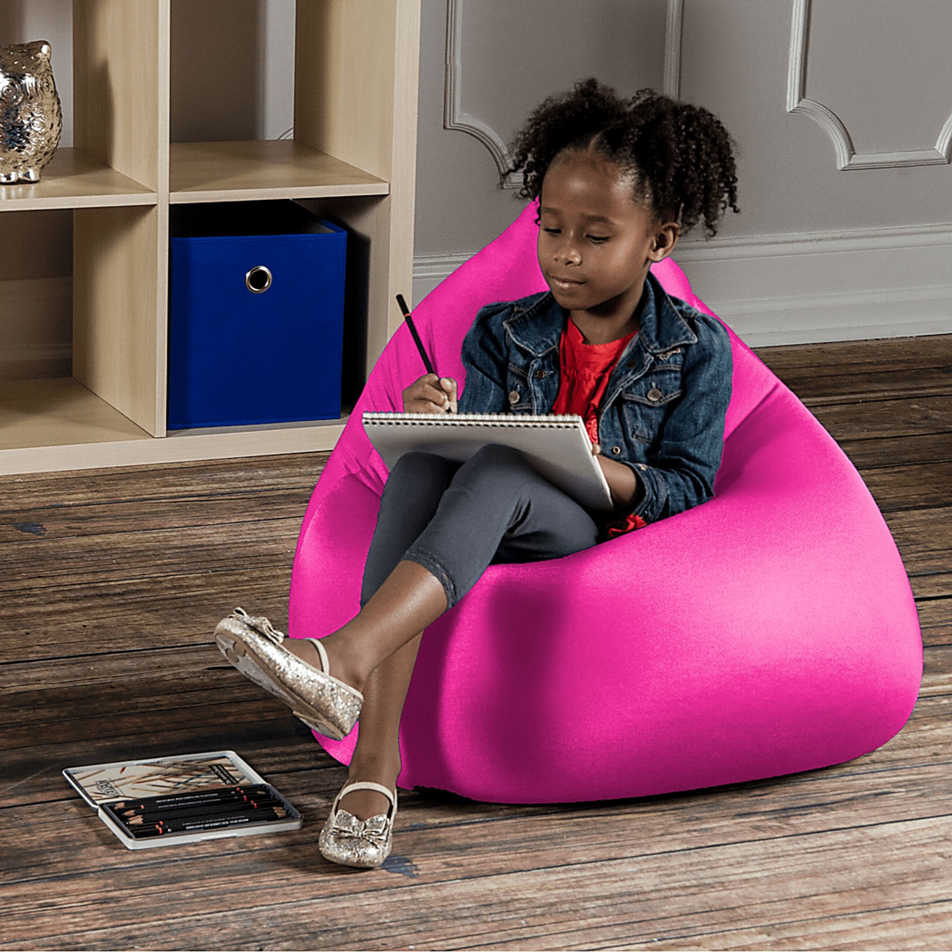 Cloud Nest Small Hot Pink Polyurethane Fabric Bean Bag Chair Rooms to Go