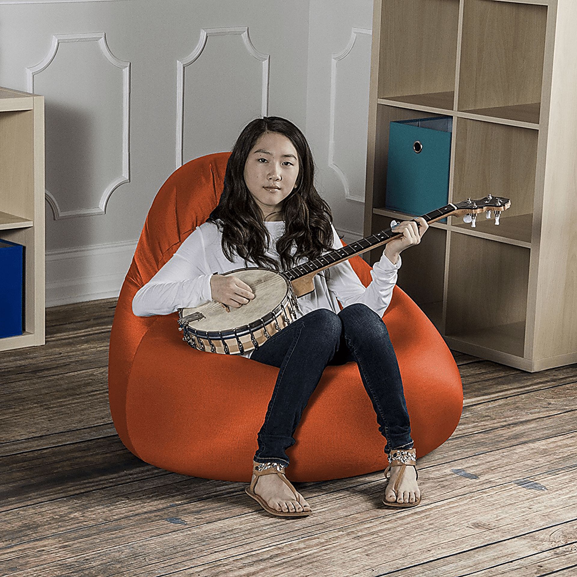 Kids Cloud Nest Medium Orange Bean Bag Chair - Image 3