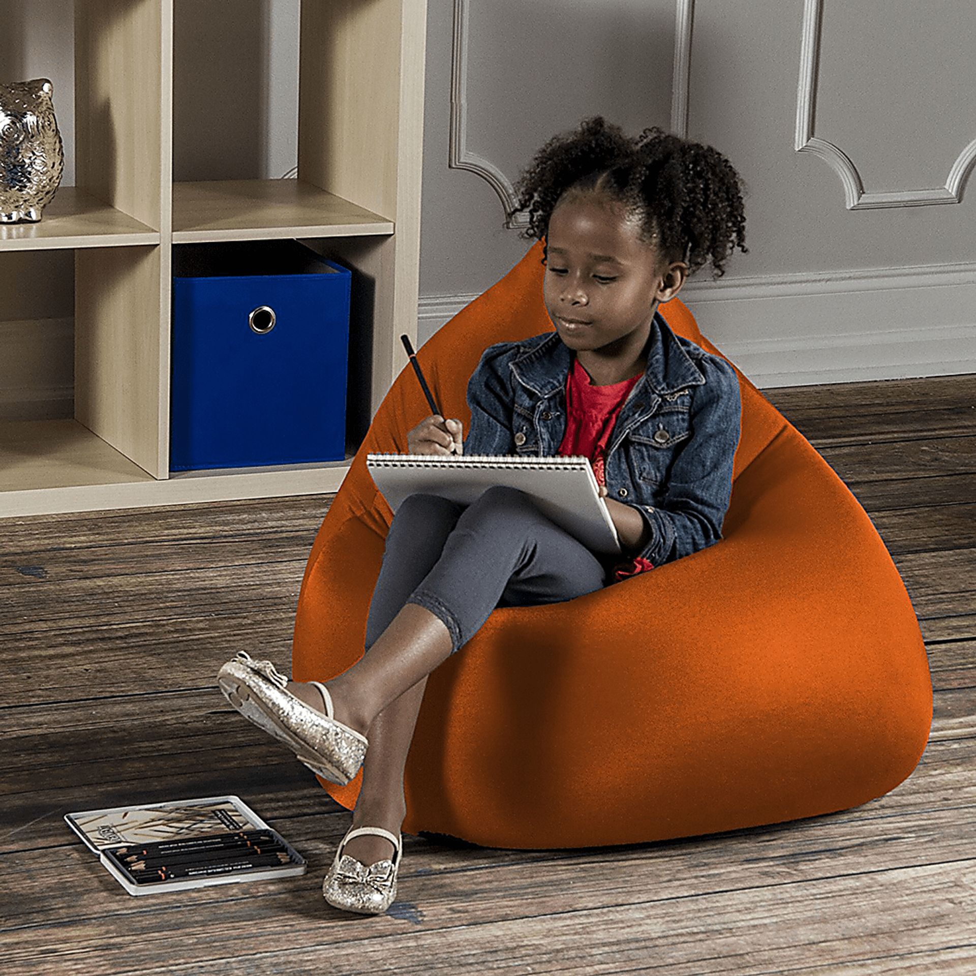 Kids Cloud Nest Small Orange Bean Bag Chair - Image 2