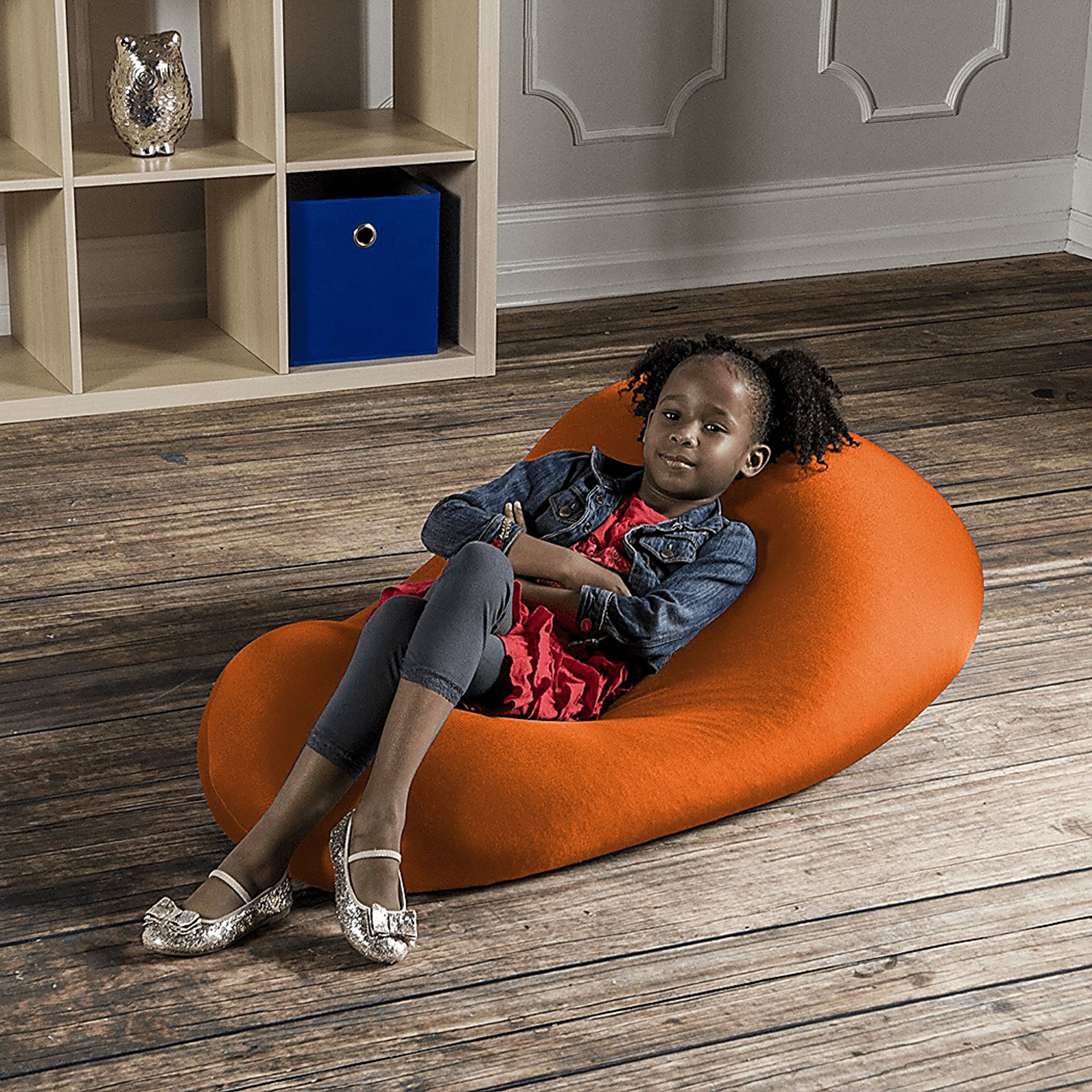 Kids Cloud Nest Small Orange Bean Bag Chair - Image 3