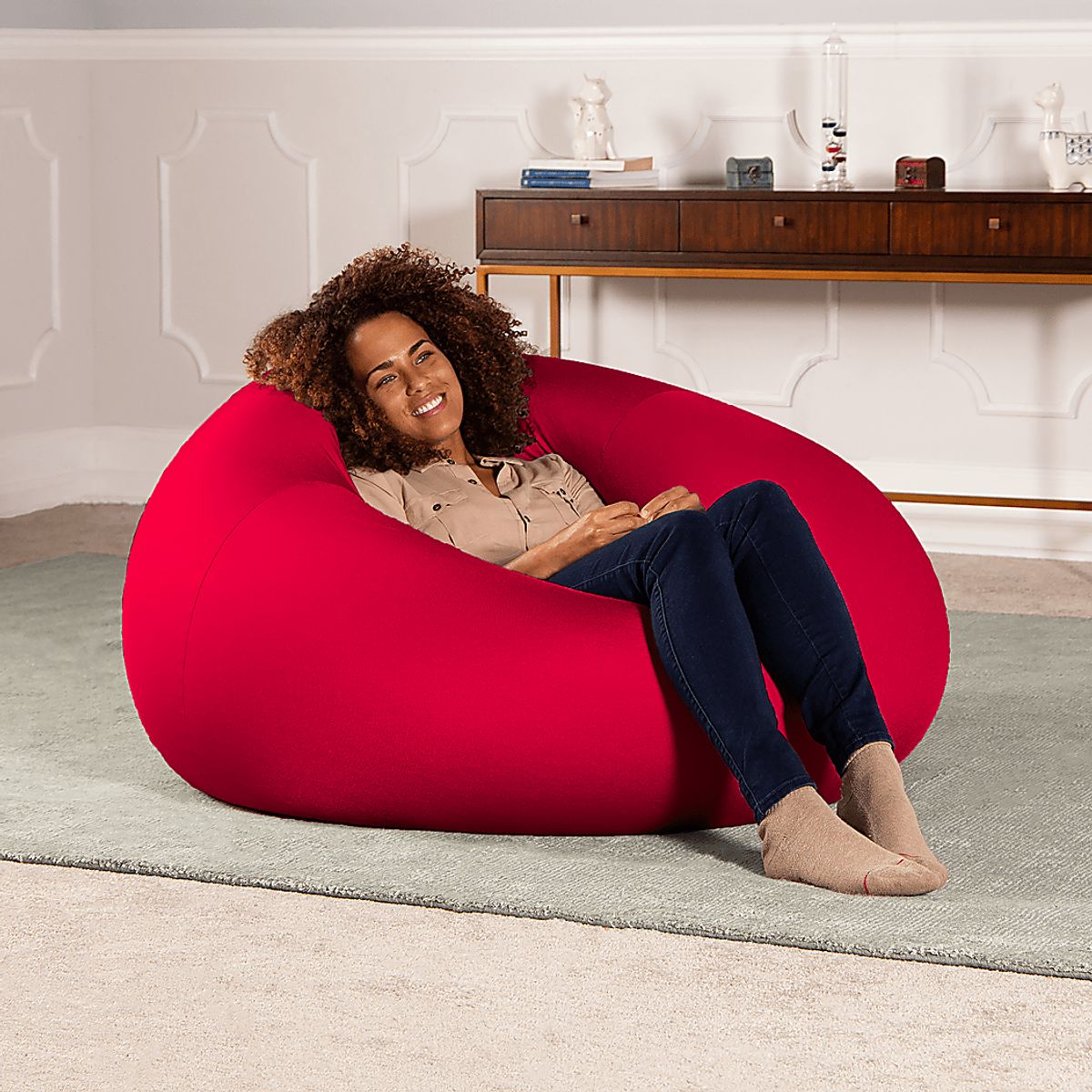 Cloud Nest Large Red Nylon Fabric Bean Bag Chair | Rooms to Go