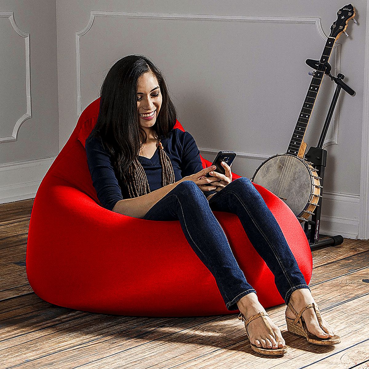 Cloud Nest Large Red Nylon Fabric Bean Bag Chair Rooms to Go