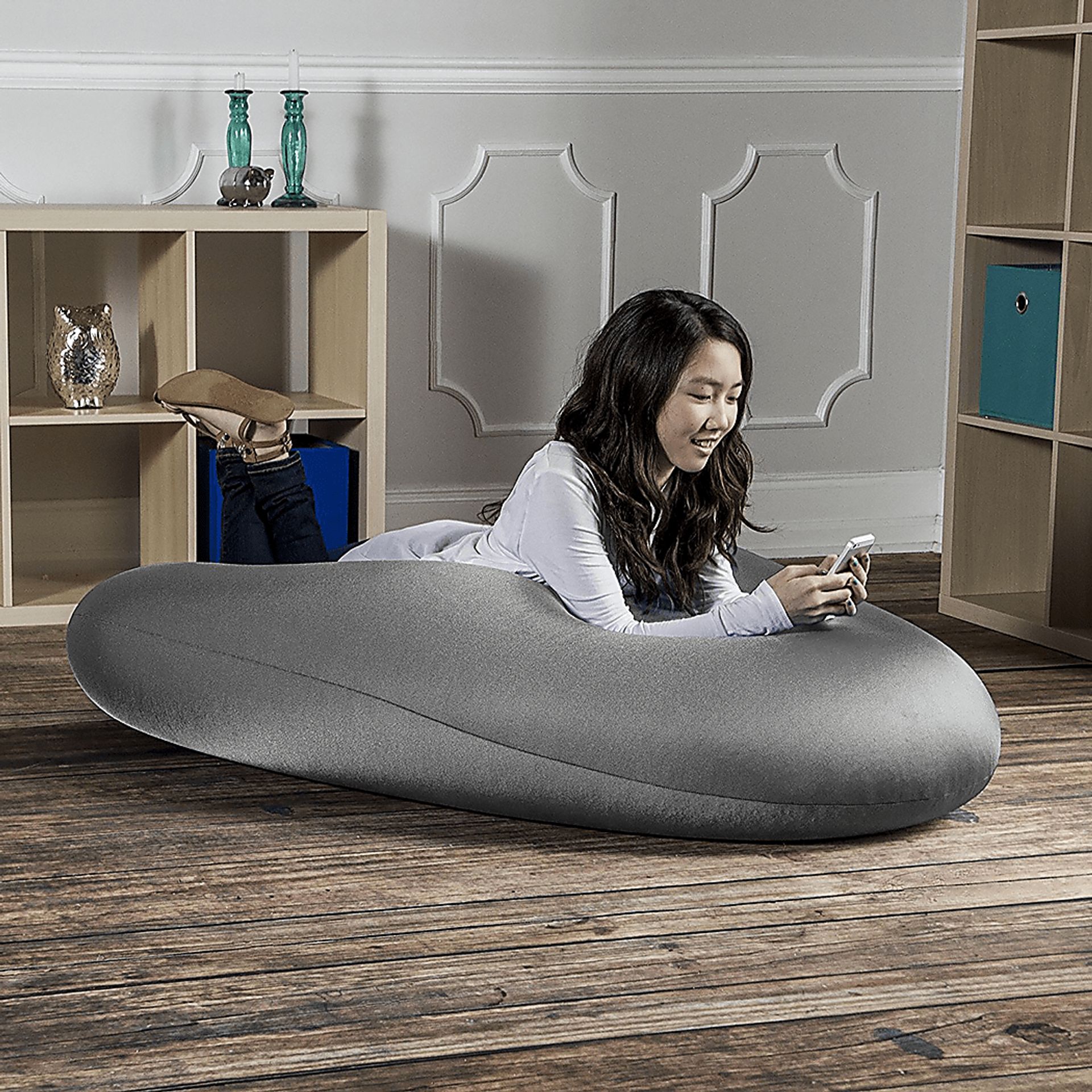 Kids Cloud Nest Medium Silver Bean Bag Chair - Image 2