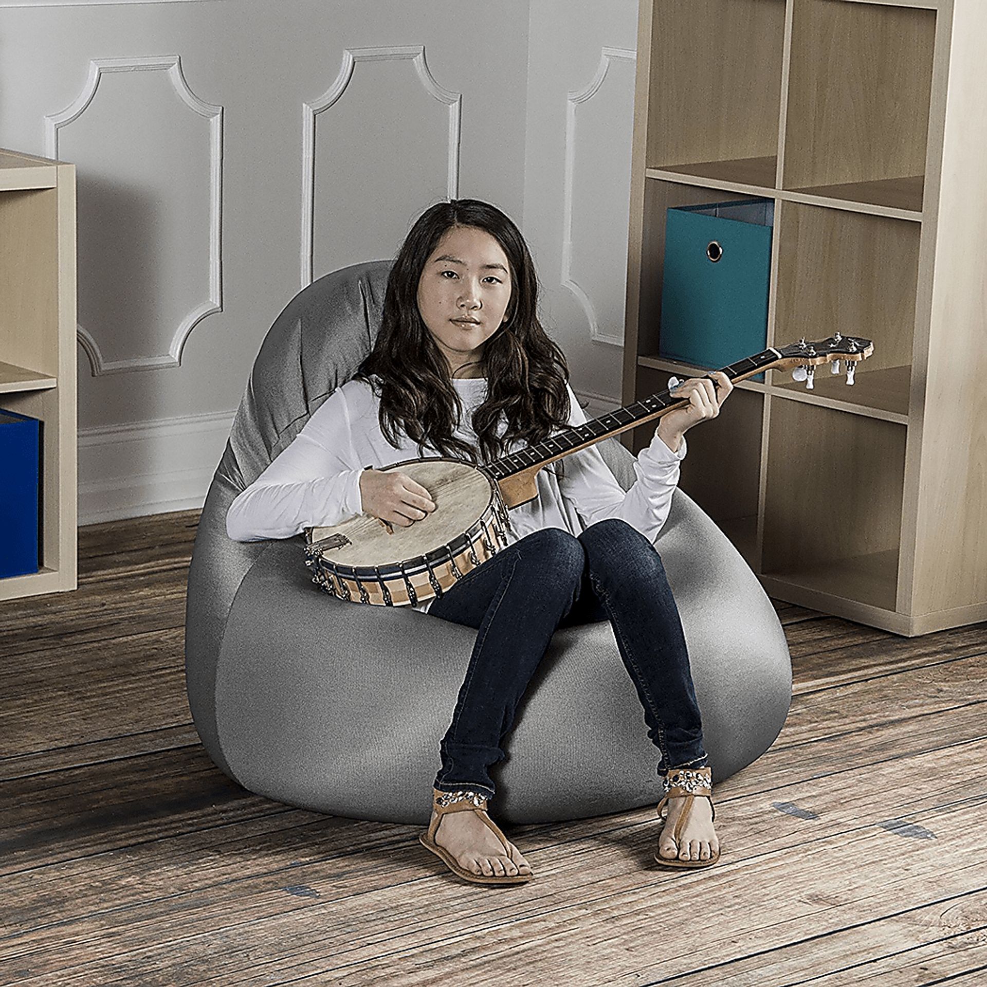 Kids Cloud Nest Medium Silver Bean Bag Chair - Image 3