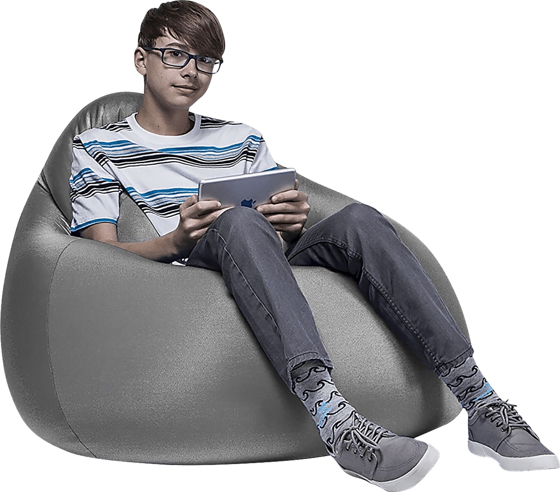 Kids Cloud Nest Medium Silver Bean Bag Chair - Image 1