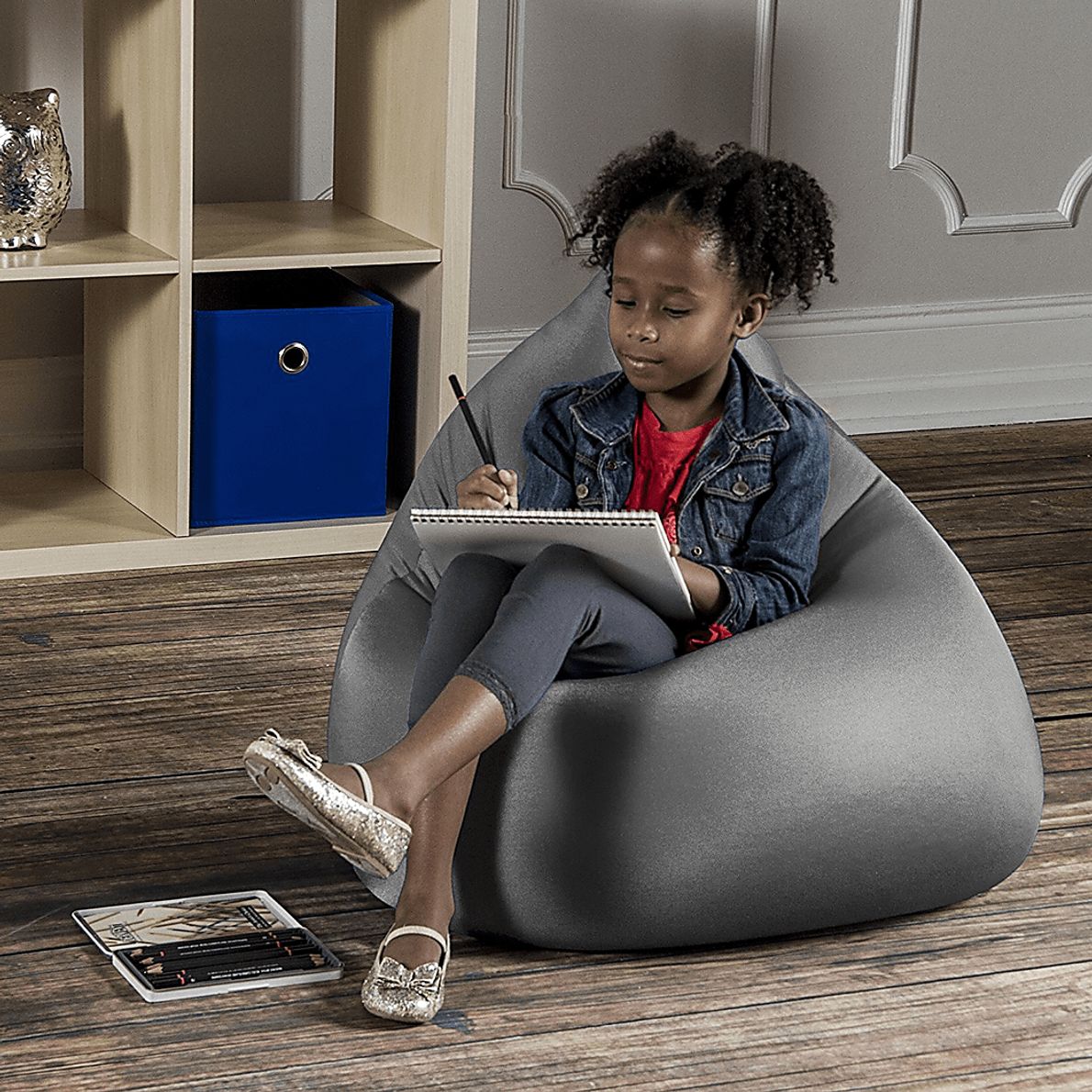 Kids Cloud Nest Small Silver Bean Bag Chair