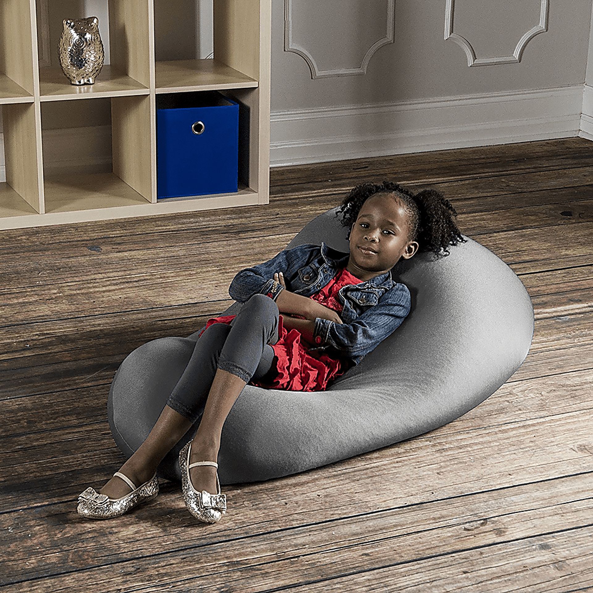 Kids Cloud Nest Small Silver Bean Bag Chair - Image 3