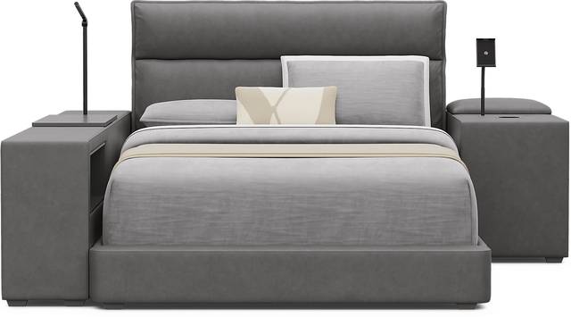 Kids Cloud9 Charcoal Full Upholstered Bed with Nightstand and Bookcase - Thumbnail - Image 3