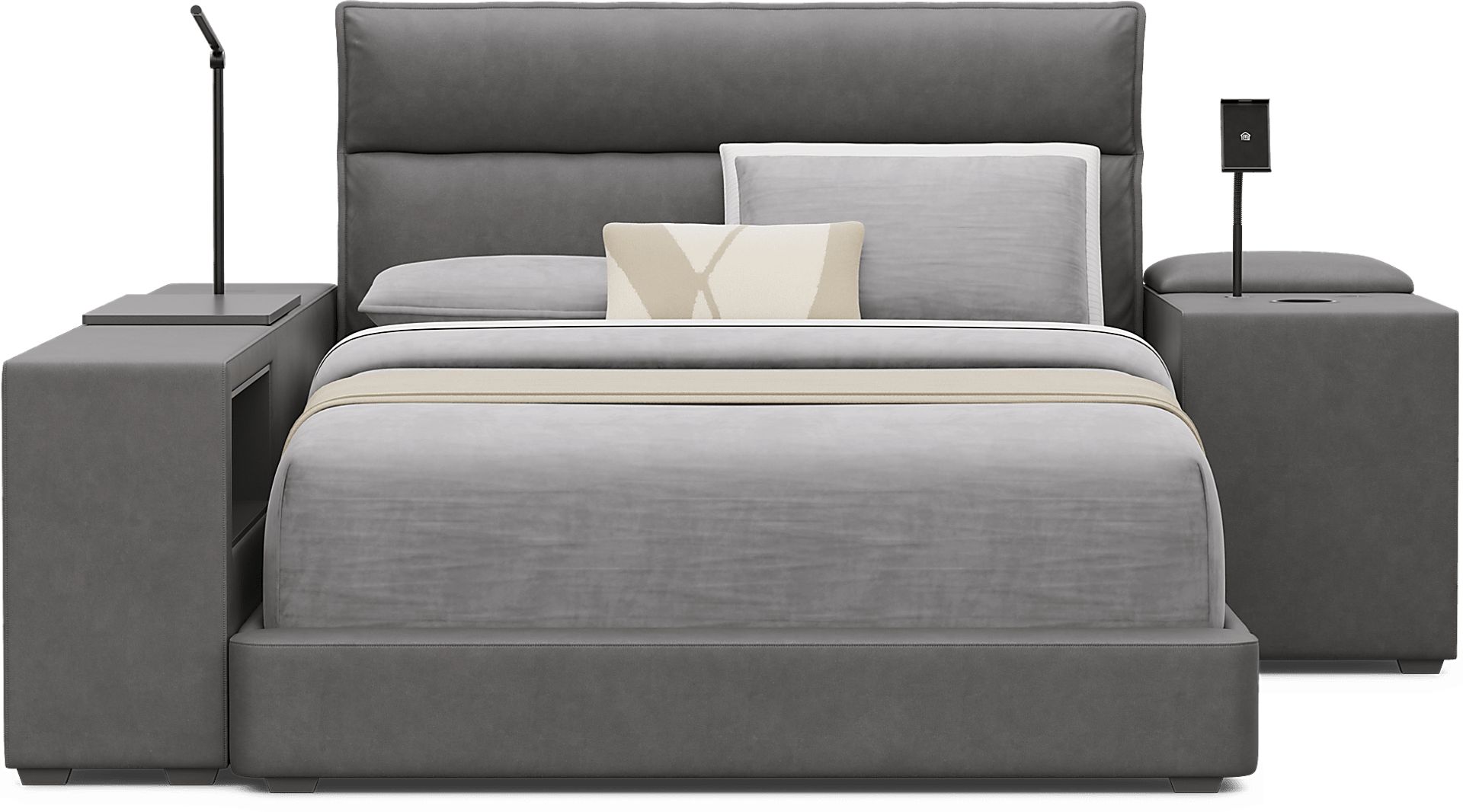 Kids Cloud9 Charcoal Full Upholstered Bed with Nightstand and Bookcase - Image 3