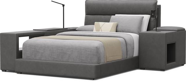 Kids Cloud9 Charcoal Full Upholstered Bed with Nightstand and Bookcase - Thumbnail - Image 4
