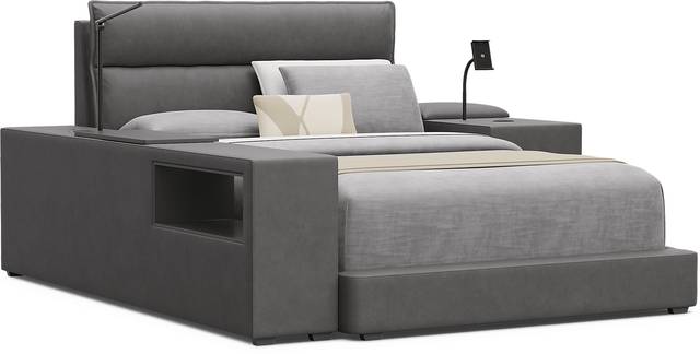 Kids Cloud9 Charcoal Full Upholstered Bed with Nightstand and Bookcase - Thumbnail - Image 1