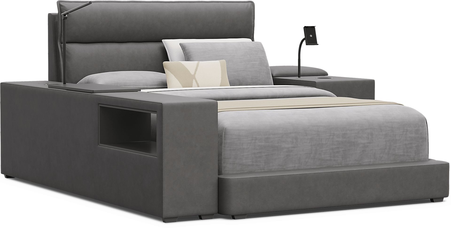 Kids Cloud9 Charcoal Full Upholstered Bed with Nightstand and Bookcase - Image 1