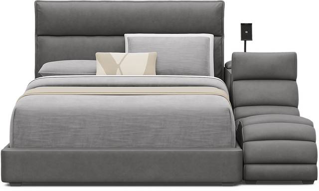 Kids Cloud9 Charcoal Full Upholstered Bed with Nightstand and Lounger - Thumbnail - Image 3