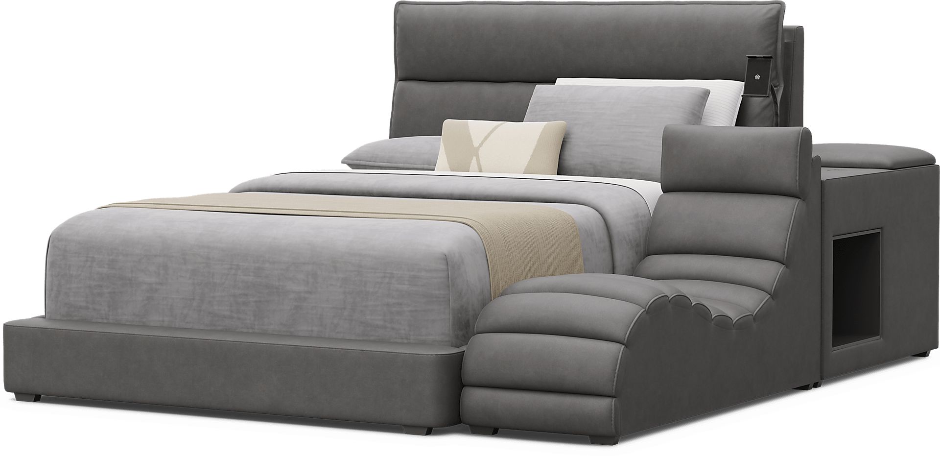 Kids Cloud9 Charcoal Full Upholstered Bed with Nightstand and Lounger - Image 4
