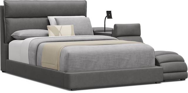 Kids Cloud9 Charcoal Full Upholstered Bed with Nightstand and Lounger - Thumbnail - Image 1