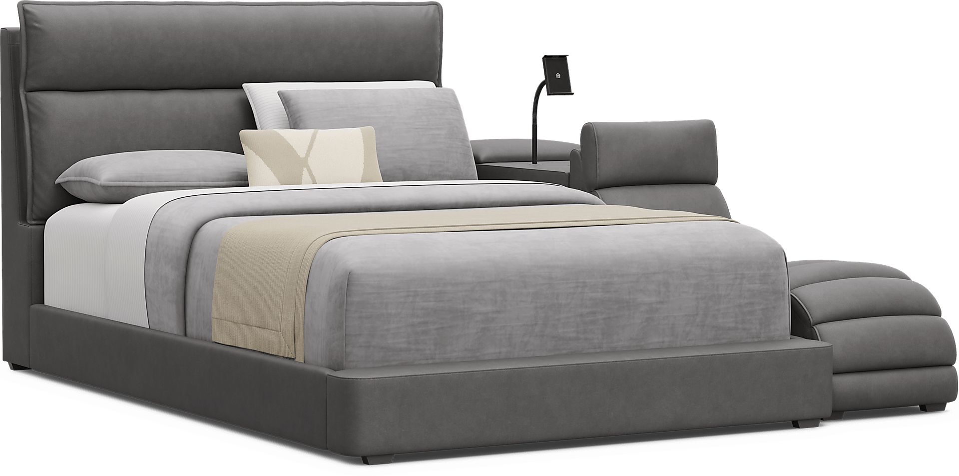 Kids Cloud9 Charcoal Full Upholstered Bed with Nightstand and Lounger - Image 1