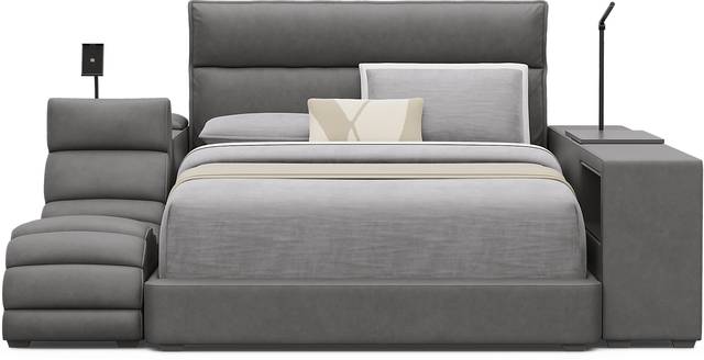 Kids Cloud9 Charcoal Full Upholstered Bed with Nightstand, Lounger and Bookcase - Thumbnail - Image 3