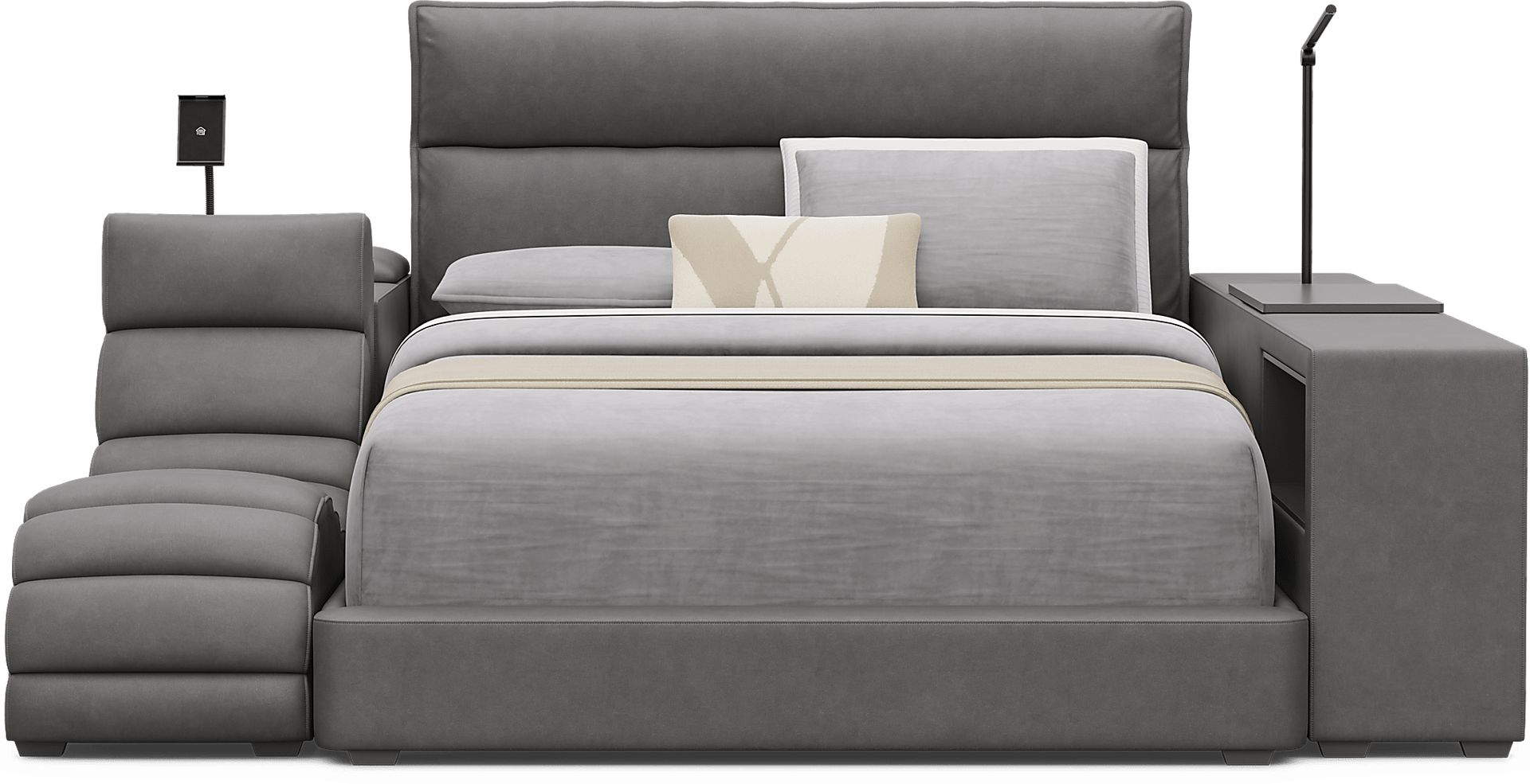 Kids Cloud9 Charcoal Full Upholstered Bed with Nightstand, Lounger and Bookcase - Image 3