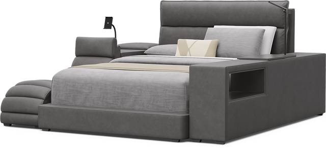 Kids Cloud9 Charcoal Full Upholstered Bed with Nightstand, Lounger and Bookcase - Thumbnail - Image 4