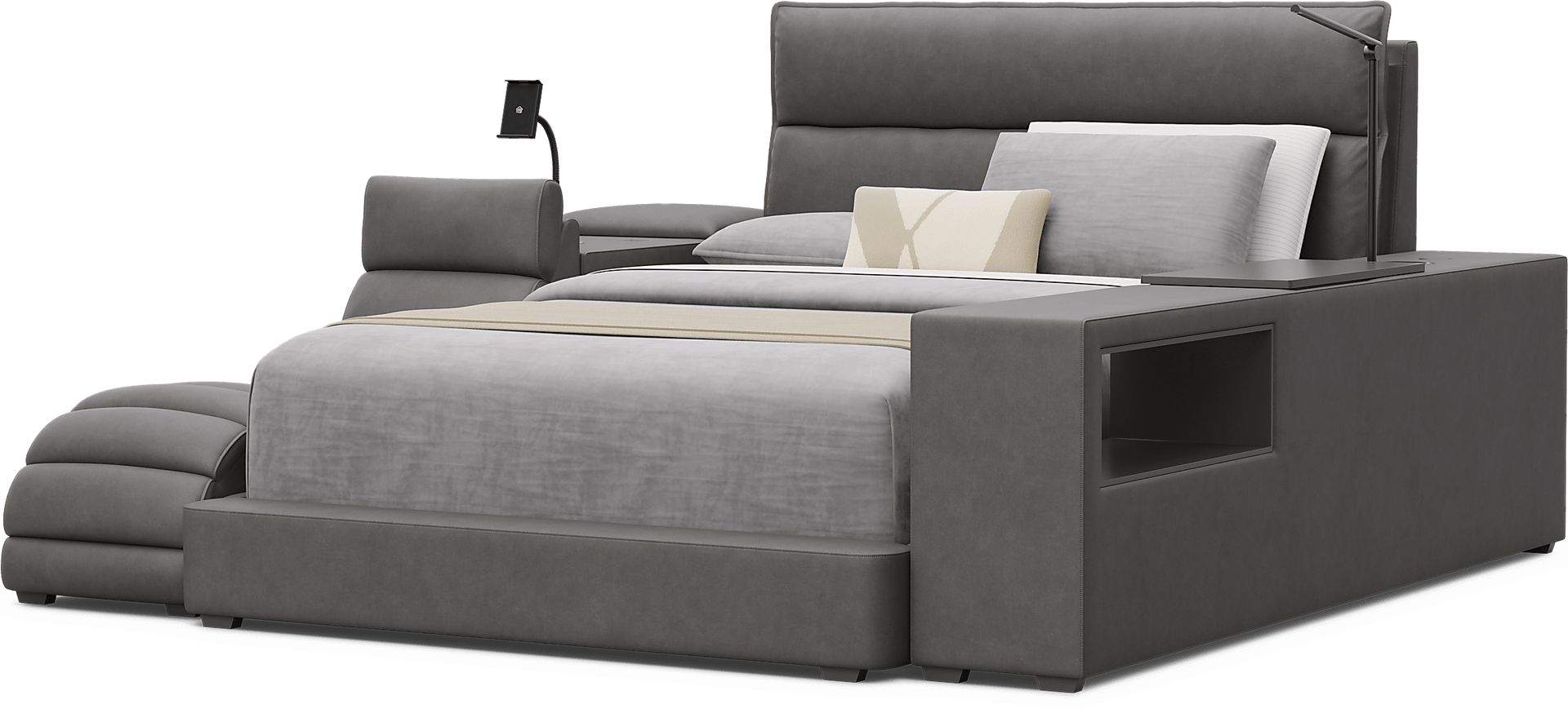 Kids Cloud9 Charcoal Full Upholstered Bed with Nightstand, Lounger and Bookcase - Image 4