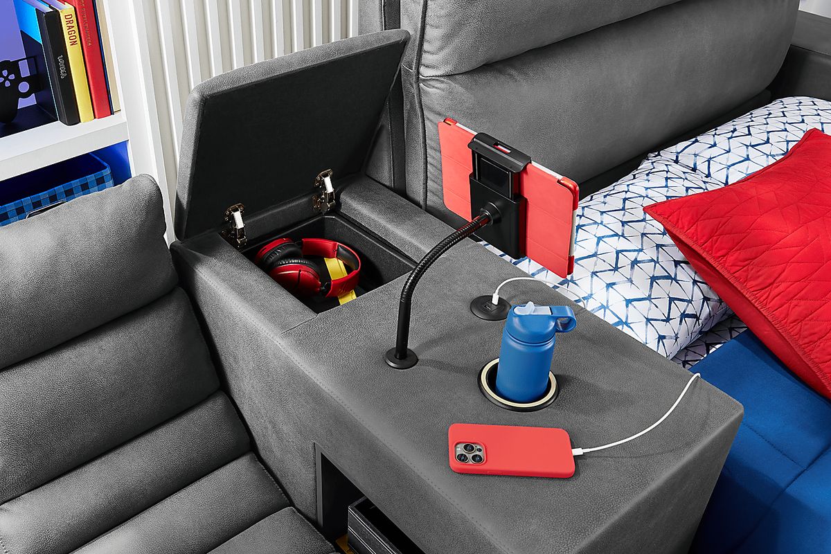 Cloud9 4 Pc Charcoal Black,Gray Microfiber Full Bed With Nightstand ...