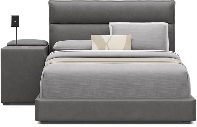 Kids Cloud9 Charcoal Full Upholstered Bed with Nightstand - Thumbnail - Image 3