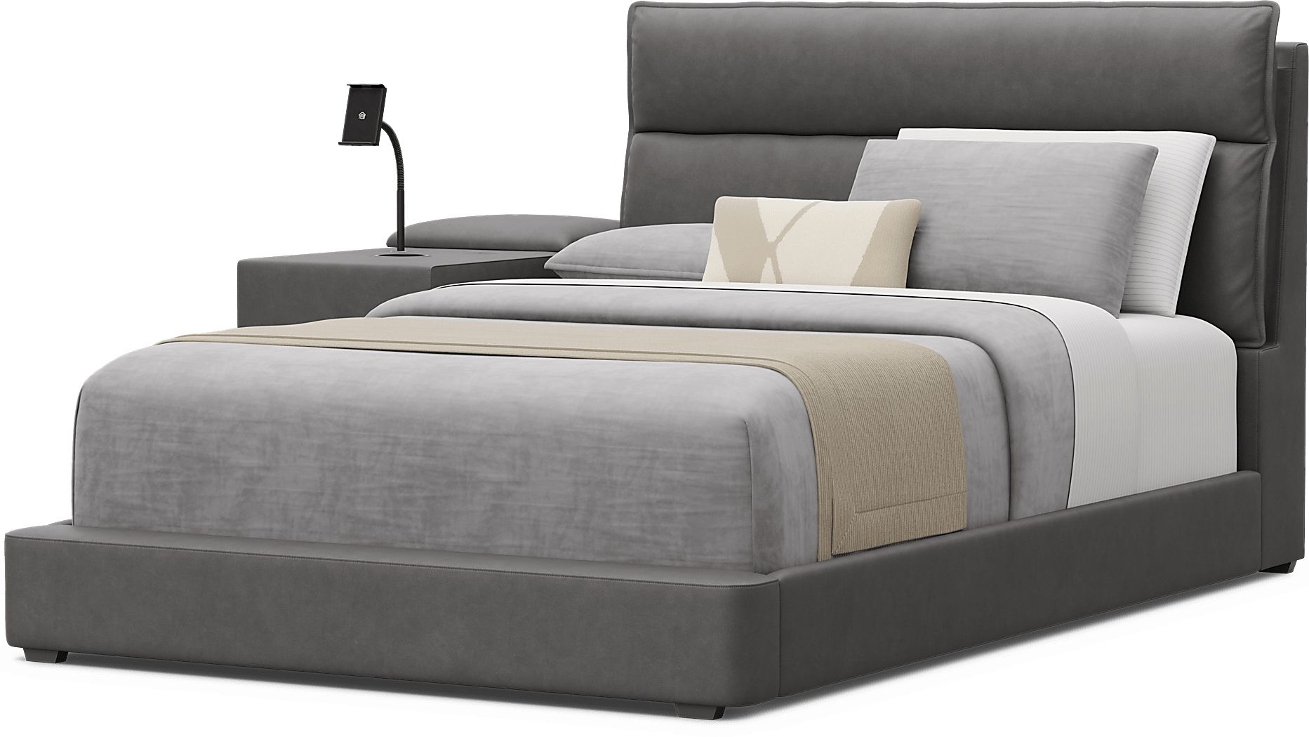 Kids Cloud9 Charcoal Full Upholstered Bed with Nightstand