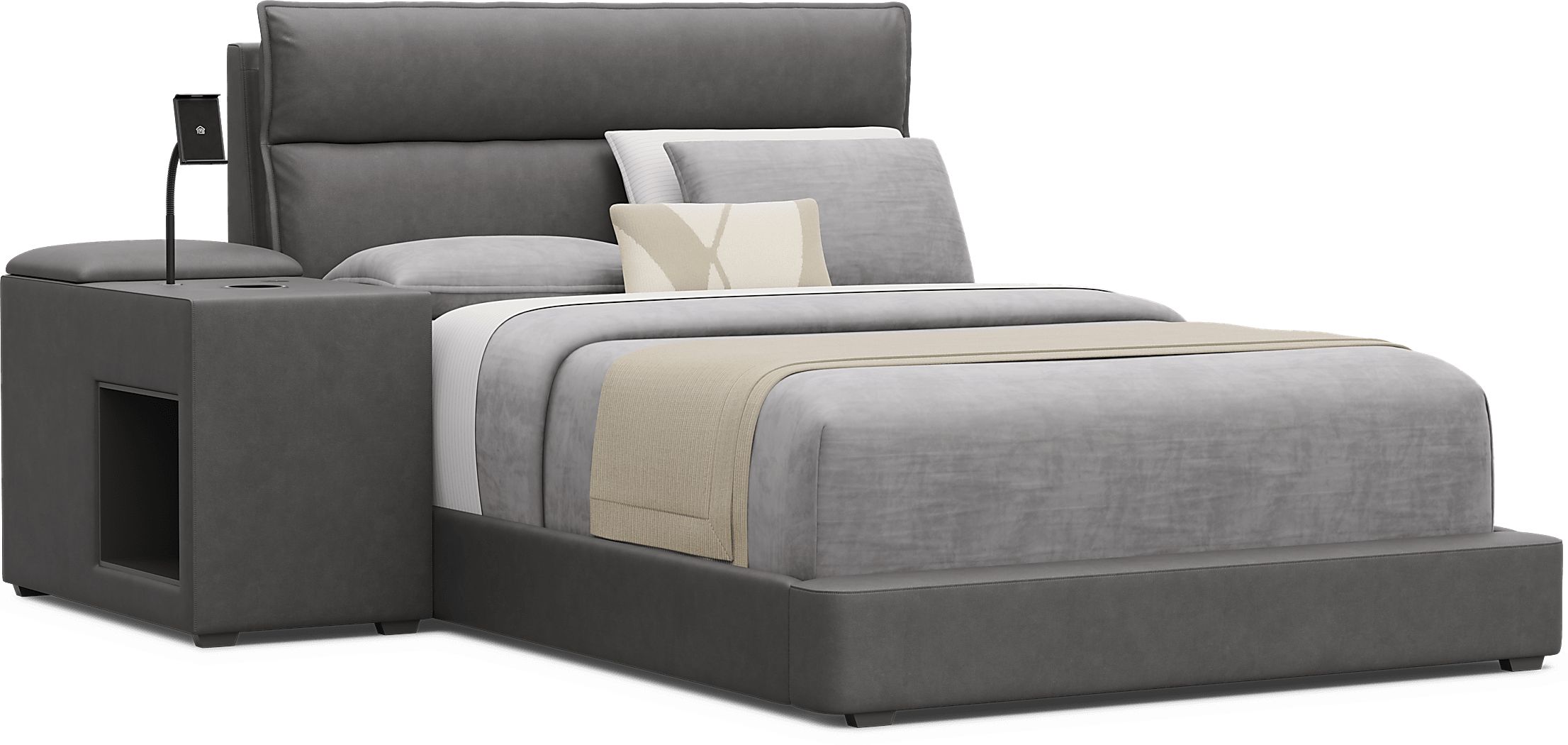 Kids Cloud9 Charcoal Full Upholstered Bed with Nightstand - Thumbnail 2