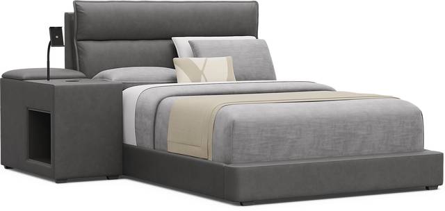 Kids Cloud9 Charcoal Full Upholstered Bed with Nightstand - Thumbnail - Image 1