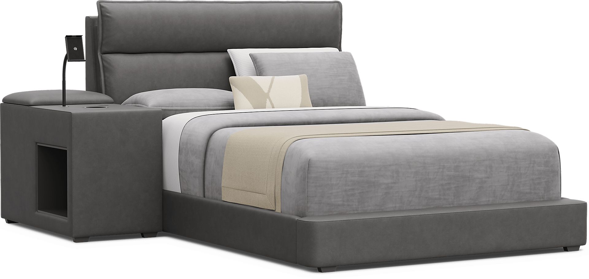 Kids Cloud9 Charcoal Full Upholstered Bed with Nightstand - Image 1