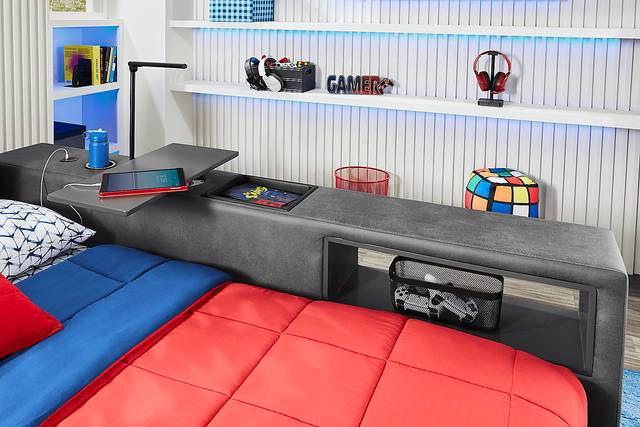 Kids Cloud9 Charcoal Twin Upholstered Bed with Nightstand and Bookcase - Thumbnail - Image 6