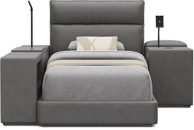 Kids Cloud9 Charcoal Twin Upholstered Bed with Nightstand and Bookcase - Thumbnail - Image 3
