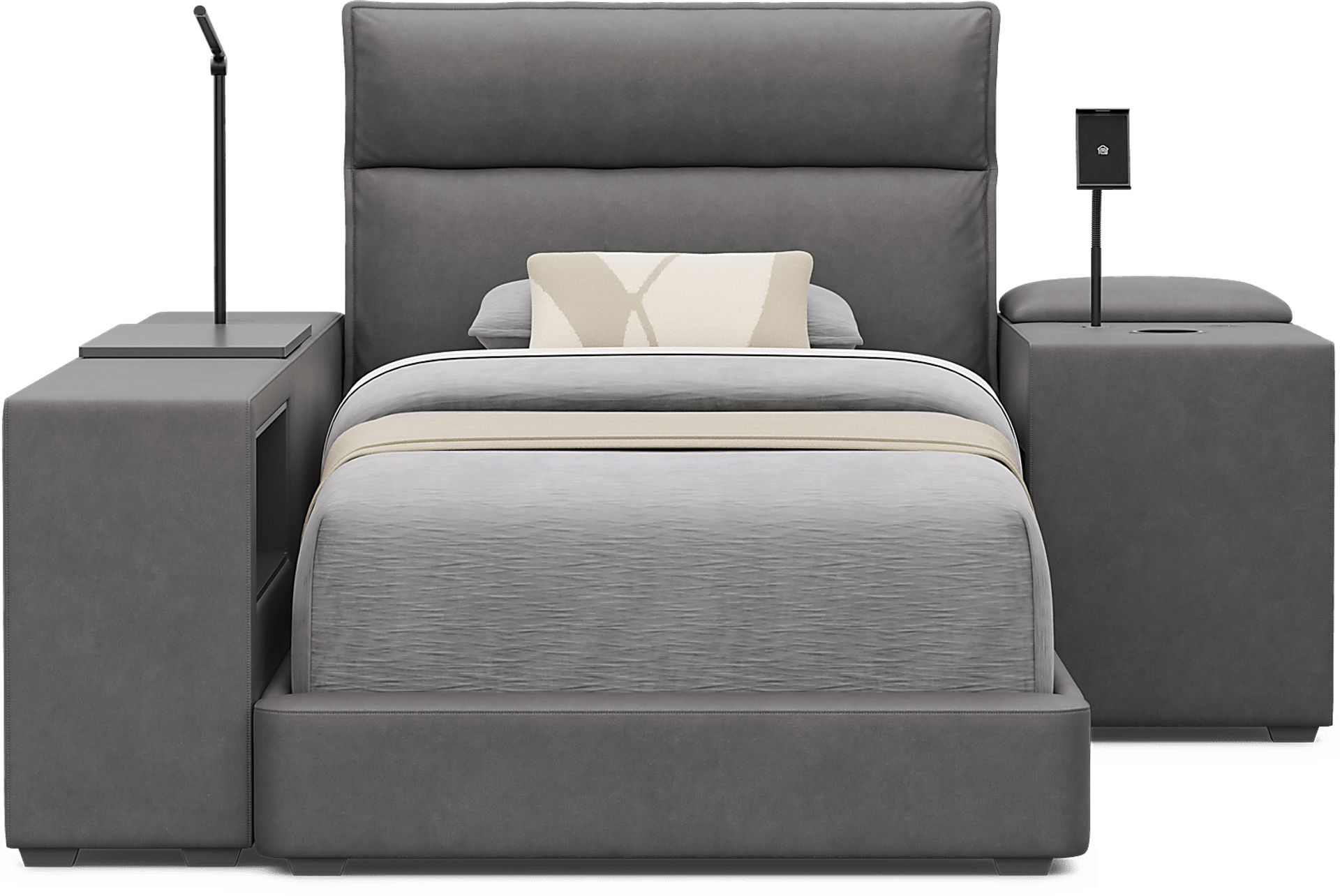 Kids Cloud9 Charcoal Twin Upholstered Bed with Nightstand and Bookcase - Image 3