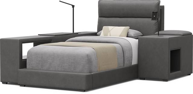 Kids Cloud9 Charcoal Twin Upholstered Bed with Nightstand and Bookcase - Thumbnail - Image 4
