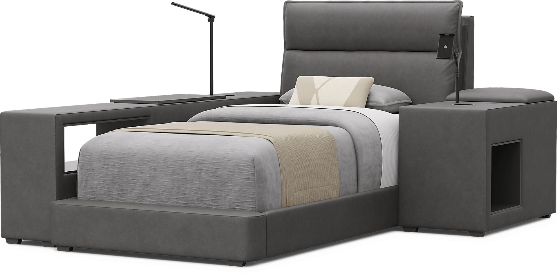 Kids Cloud9 Charcoal Twin Upholstered Bed with Nightstand and Bookcase - Image 4