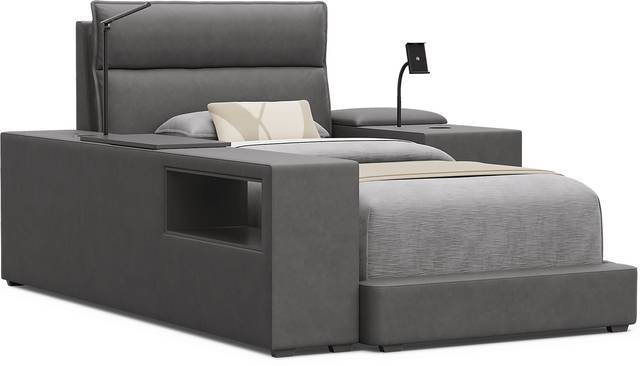 Kids Cloud9 Charcoal Twin Upholstered Bed with Nightstand and Bookcase - Thumbnail - Image 1