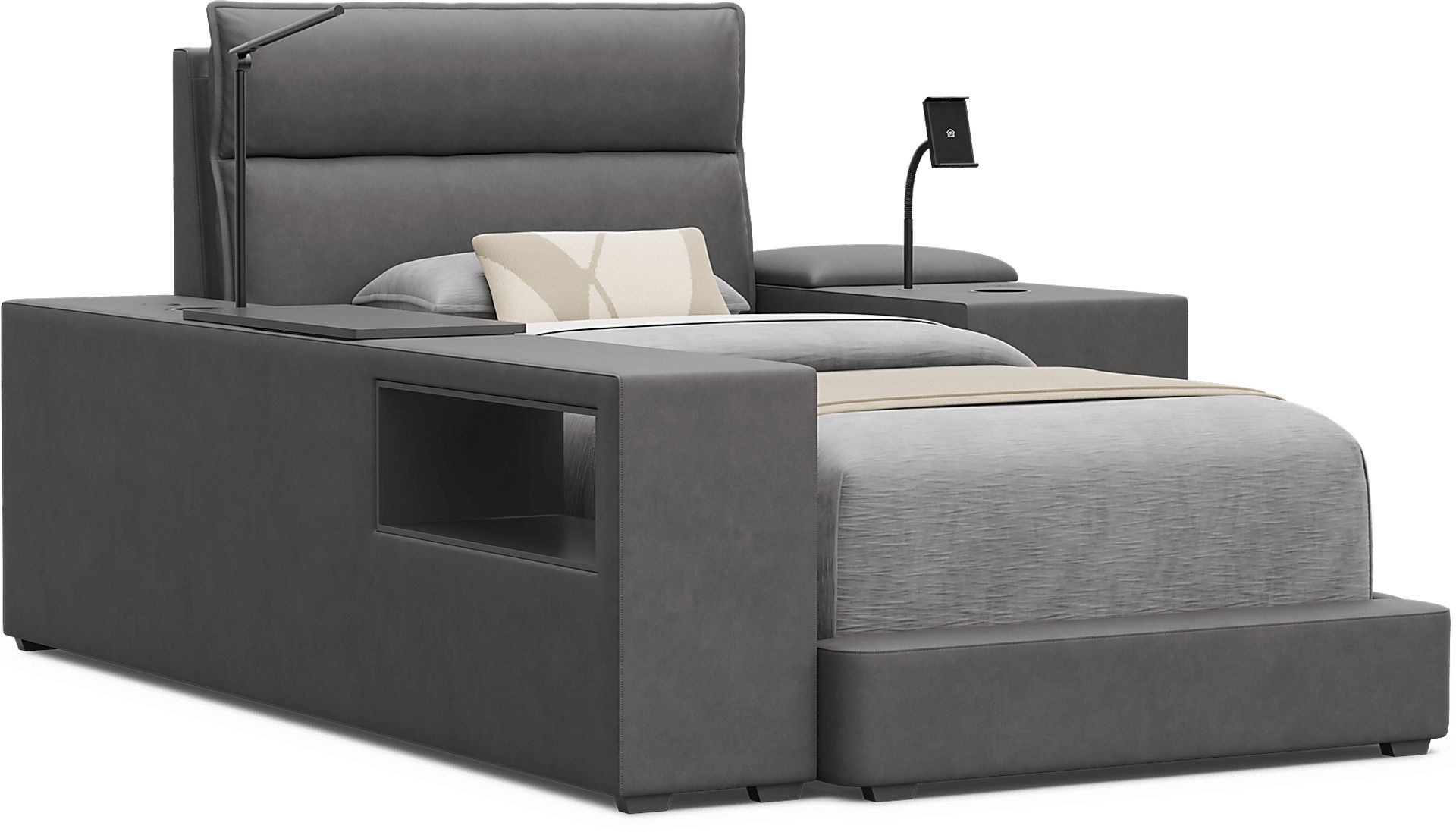 Kids Cloud9 Charcoal Twin Upholstered Bed with Nightstand and Bookcase - Image 1