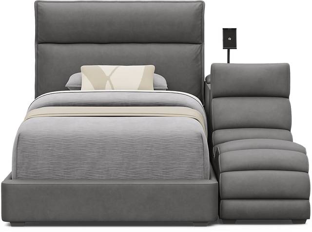 Kids Cloud9 Charcoal Twin Upholstered Bed with Nightstand and Lounger - Thumbnail - Image 3