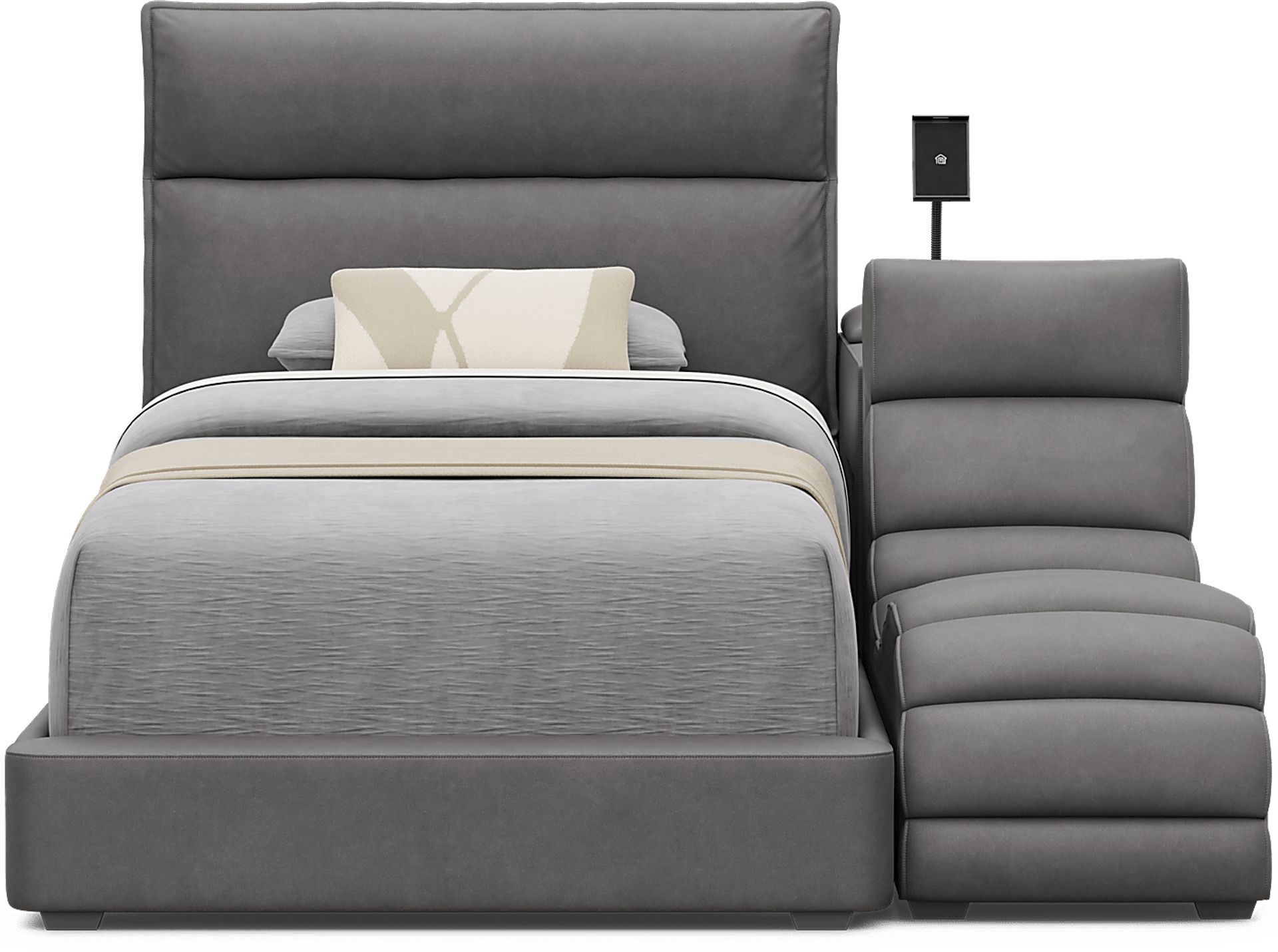 Kids Cloud9 Charcoal Twin Upholstered Bed with Nightstand and Lounger - Image 3