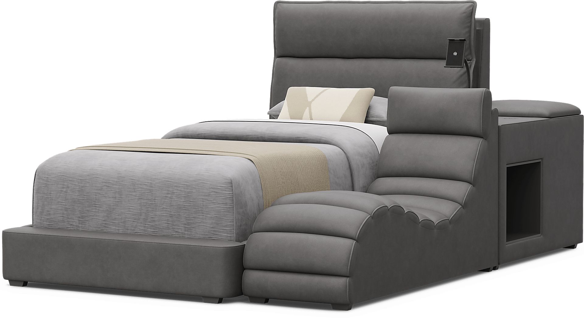 Kids Cloud9 Charcoal Twin Upholstered Bed with Nightstand and Lounger - Image 4